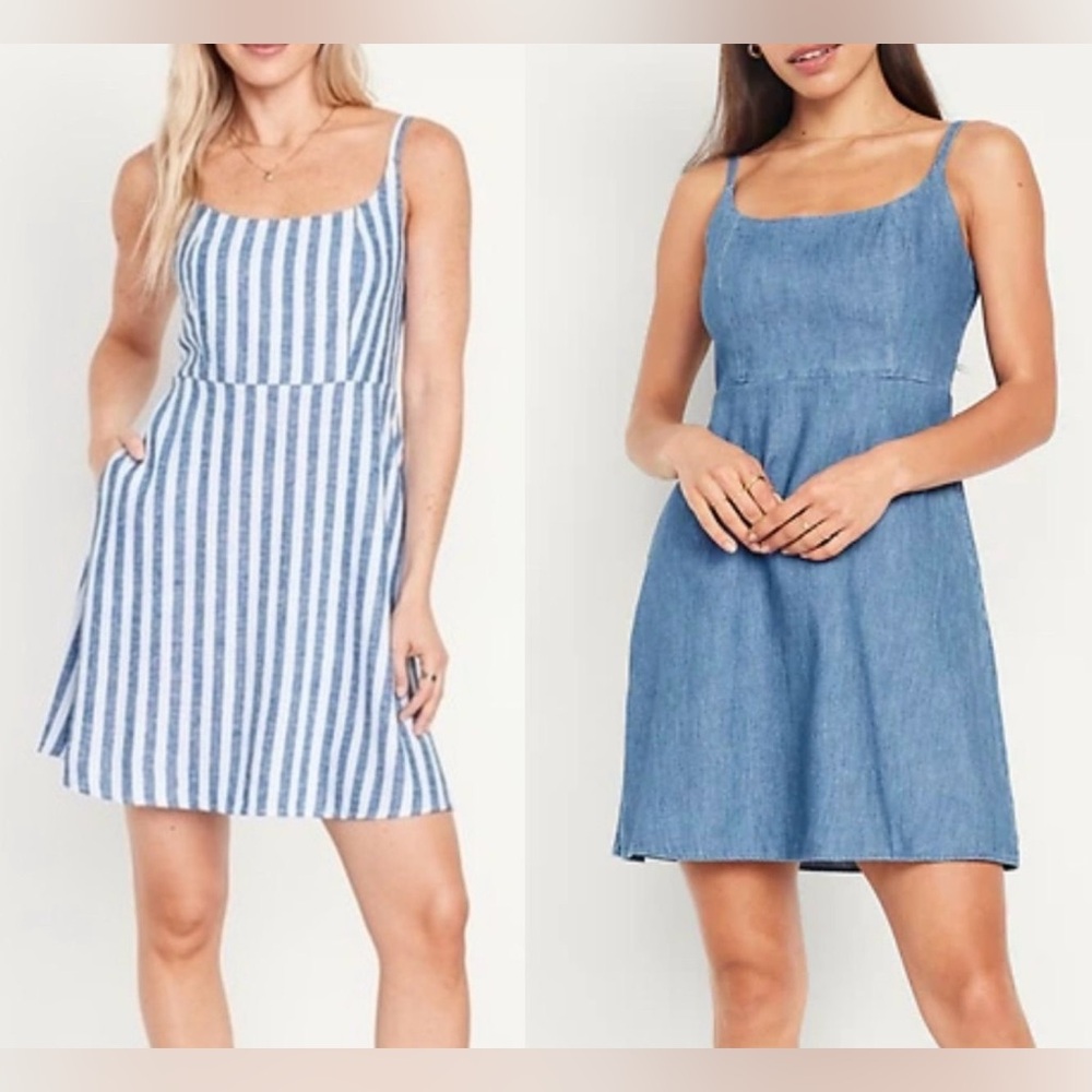 Old Navy Bundle(2) Fit and Flare Linen Cami Mini Dress Sm Coastal Cowgirl Beach